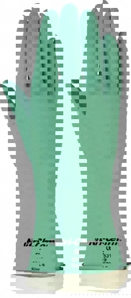 Chemical Resistant Gloves: Size Medium, 15.00 Thick, Nitrile, Supported,